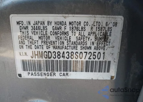 2008 Honda Fit из США, поврежденный, VIN JHMGD38438S072501